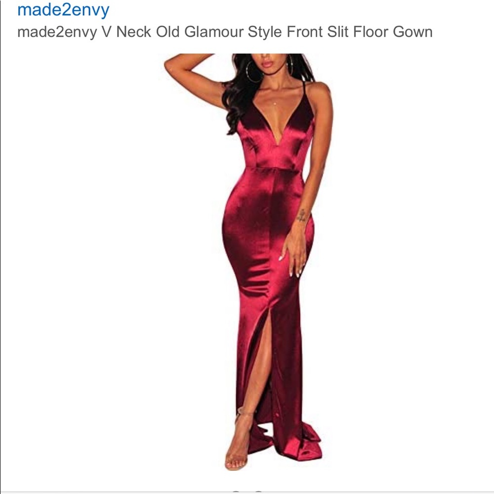 High slit floor length satin feel gown - Picture 6 of 11